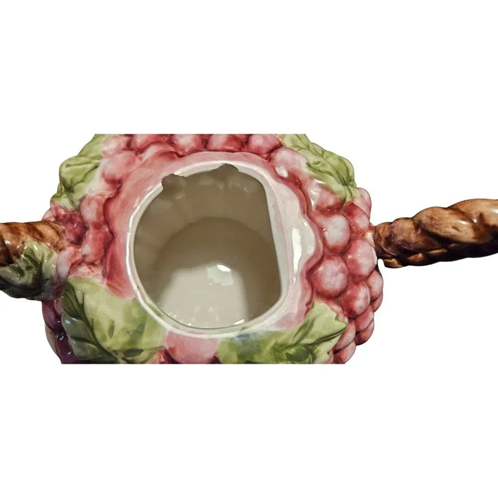 Tea Pot‎ Kitchen Creations Ceramic Grapes Basket & Green Teapot Candle Holder
